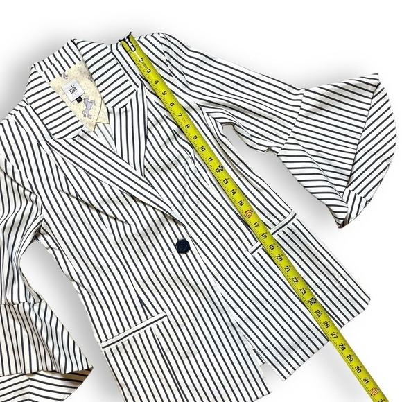 Cabi Women’s Blazer Jacket 3/4 Bell Sleeve Navy White Stripe Size 4 Horses Derby - Picture 11 of 12